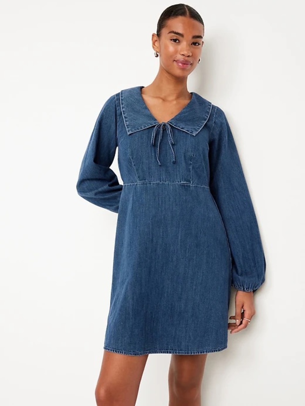 OLD NAVY Long-Sleeve Fit & Flare Collared Jean Dress - 100% Cotton. Large
